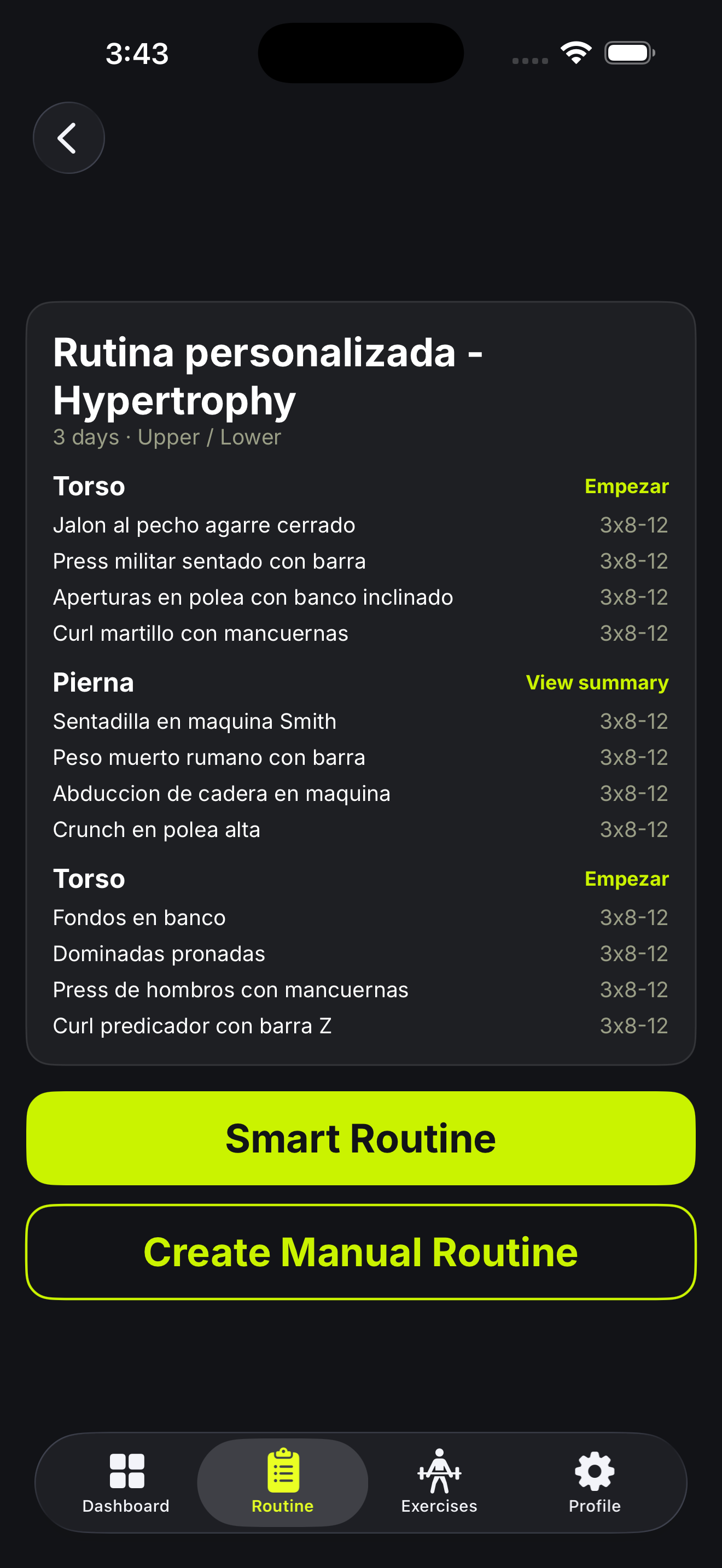 Routine screenshot
