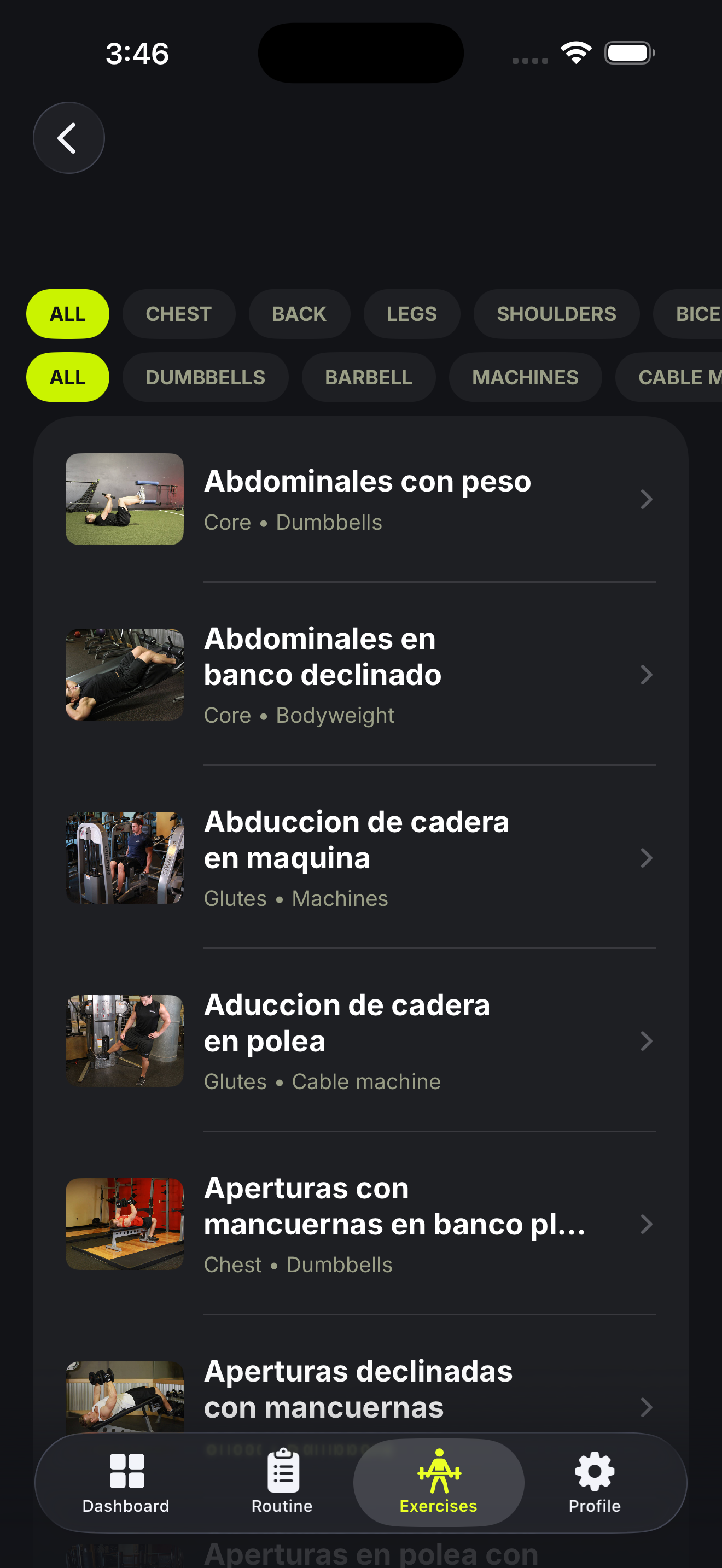 Exercise library screenshot