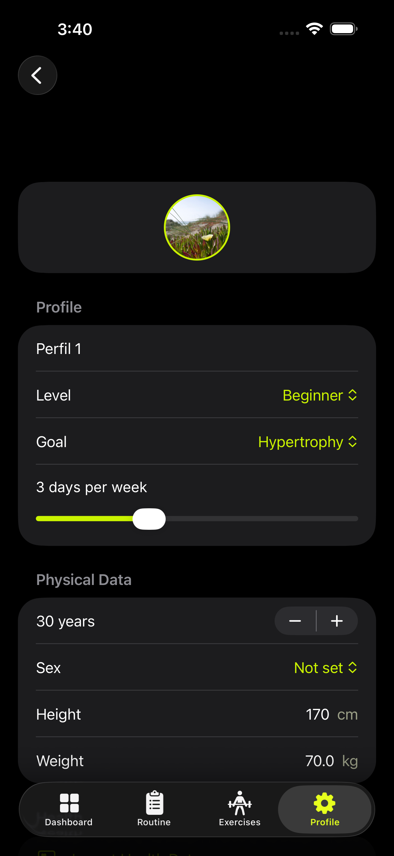 Profile screenshot